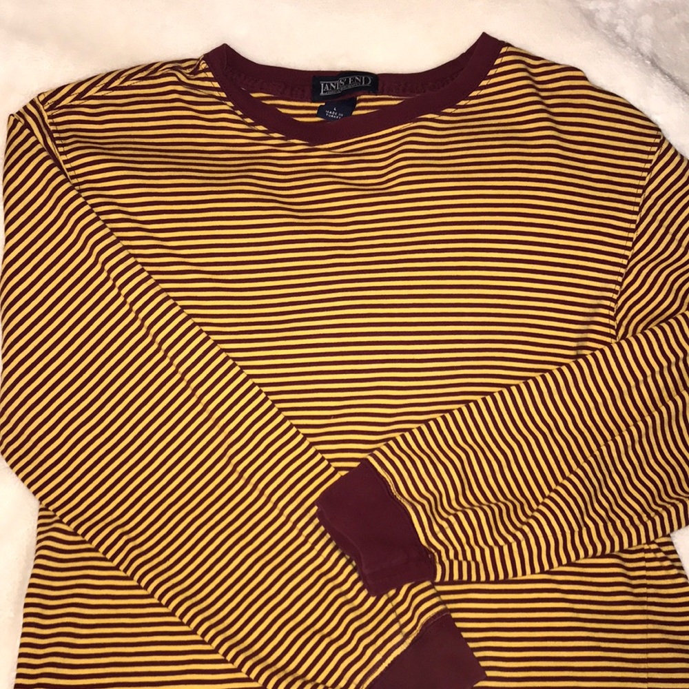Stripped mustard yellow and red Lands' End shirt